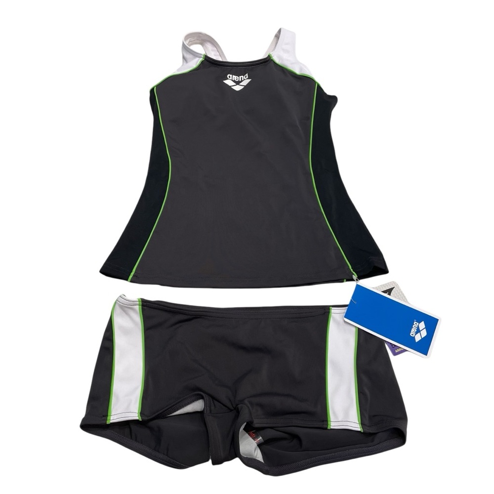 Arena Women’s Y-Back Tankini Black Green Shorts Bottom Sz 32 NWT